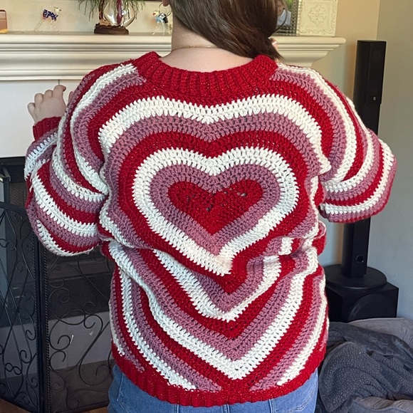 Handmade Crochet Heart Sweater—Glittery and Full Of Personality, One Of A Kind - Picture 3 of 3
